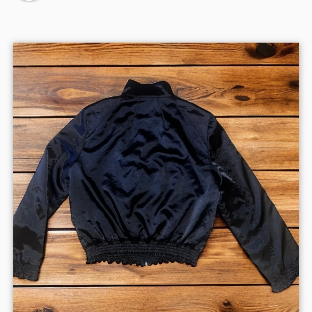 GORGEOUS VTG Satin Bomber Jacket-Shirring Detail Neckline--SzXs-S EUC -🖤 - Picture 12 of 16